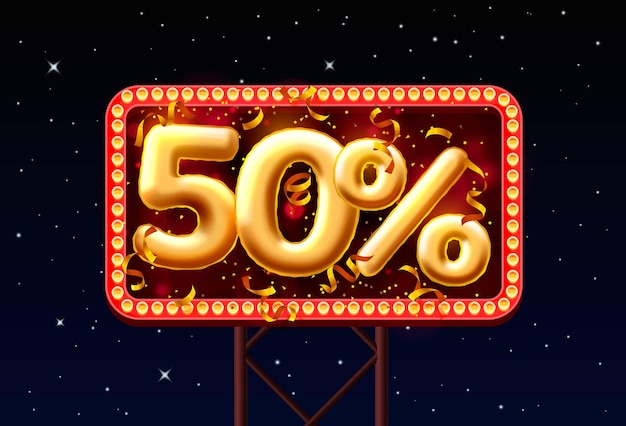 Sale 50 off ballon number on the night sky background. vector illustration