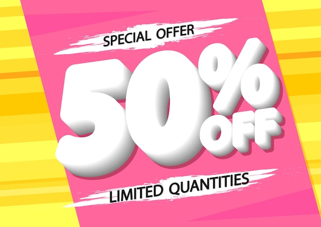 Vector sale 50 off poster design template or banner for shop and online store vector illustration