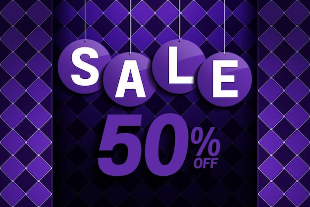 Sale 50 percent off discount special offer sign template promo banner checkered pattern