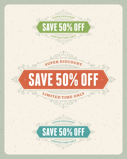 Sale advertising vintage typographic labels design