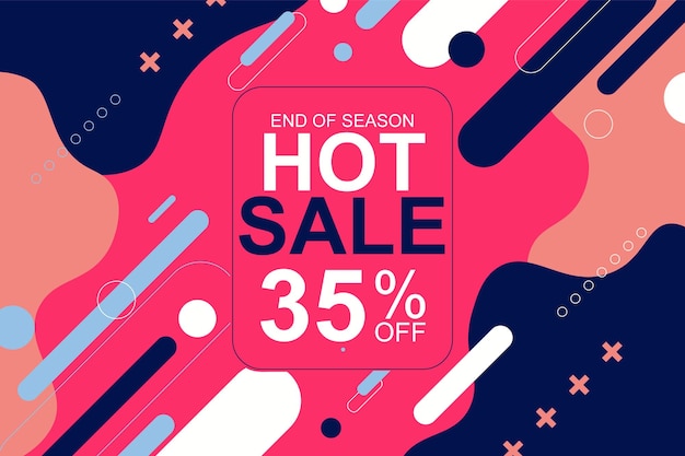 Sale background with red and blue rounded and fluid shape. Vector.