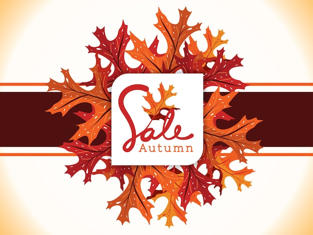 Vector sale banner on autumn leaves