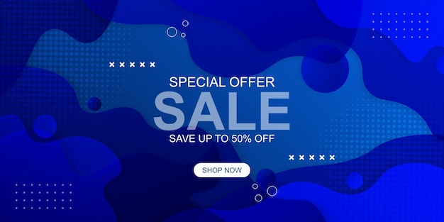 Sale banner background with blue fluid shape abstract background vector illustration