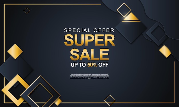 Sale banner background with luxury dark navy and golden Vector illustration