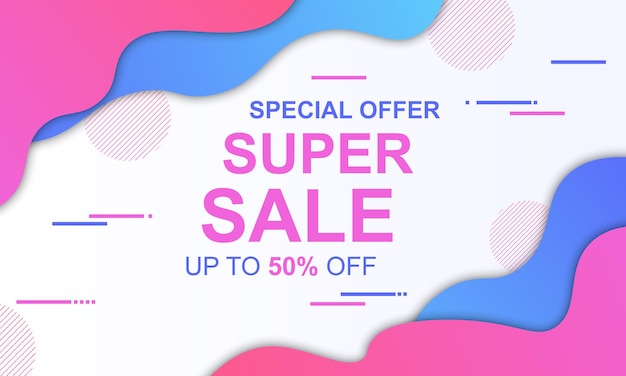 Sale banner background with pink and blue wavy shape. vector illustration.