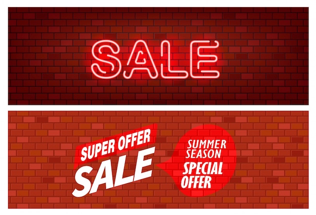 Vector sale banner, bick wall with sale inscription set