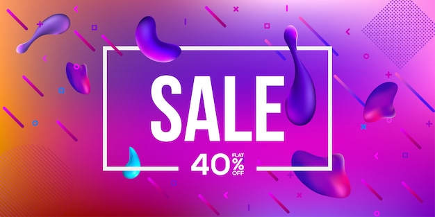 Vector sale banner fluid color with color drops