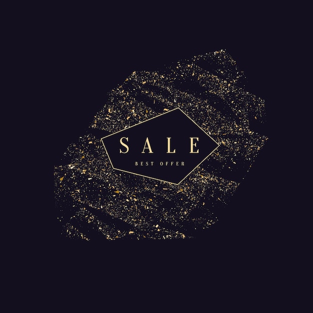 Sale banner. gold glitter. shiny particles on a dark background. vector illustration