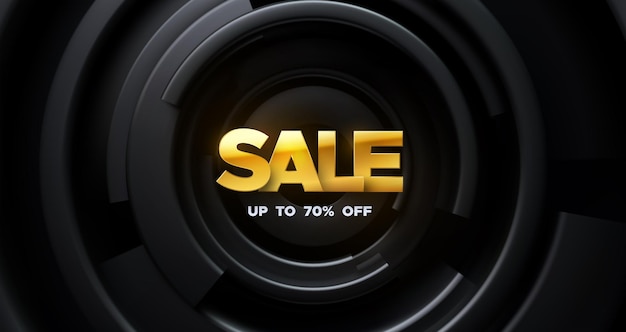 sale banner golden sign on radial geometric black shapes background