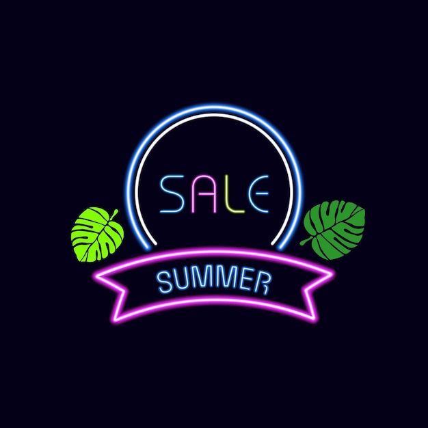 Sale banner in neon style on dark background