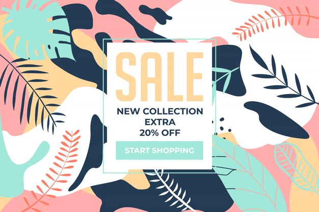 Vector sale banner new collection with colorful plants floral