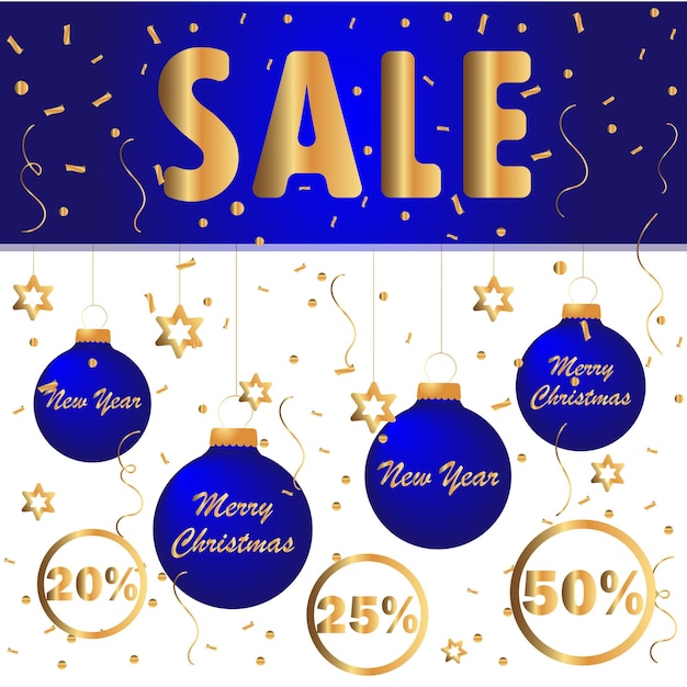 Vector sale banner new year and christmas sale blue