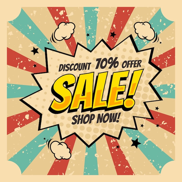 Vector sale banner promotion in retro comic style