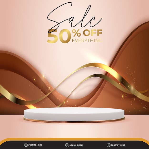 Sale banner social media template post with blank space podium for product with gradient abstract brown background