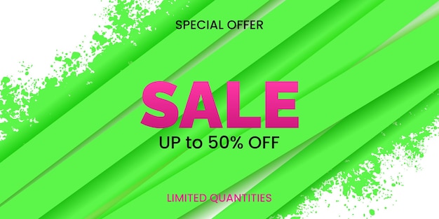 Sale banner template design with green stripes and abstract ink splash Big sale special