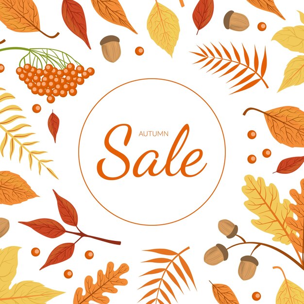 Sale banner template with colorful autumn leaves fall season shopping promotion flyer invitation