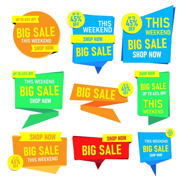 Sale banner templates design Special offer tags Super sale discounts Flash sale discount