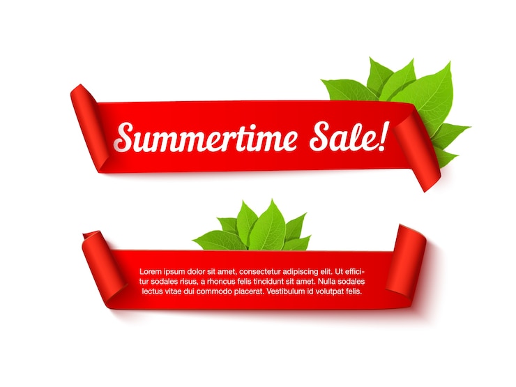 वेक्टर sale banner  templates,  realistic ribbons with leaves