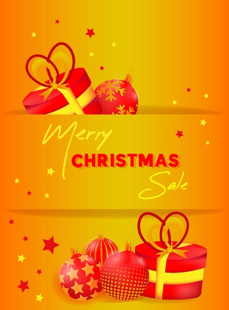 빨간색과 금색과 선물로 된 크리스마스 공이 있는 판매 배너