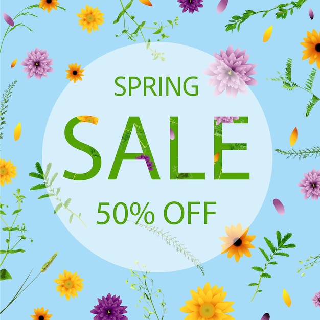 Vector sale banner with flowers