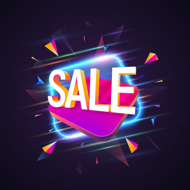 Sale banner with glow on dark background advertising vector illustration discount template design