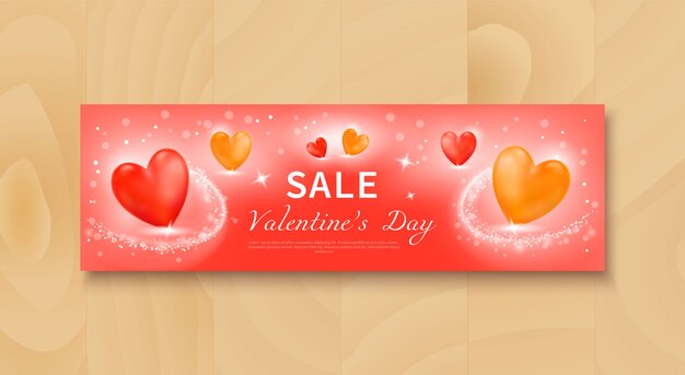 Sale banner with realistic red and yellow hearts