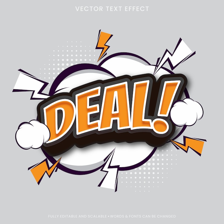Vector sale banner with text deal in comic cartoon style on background