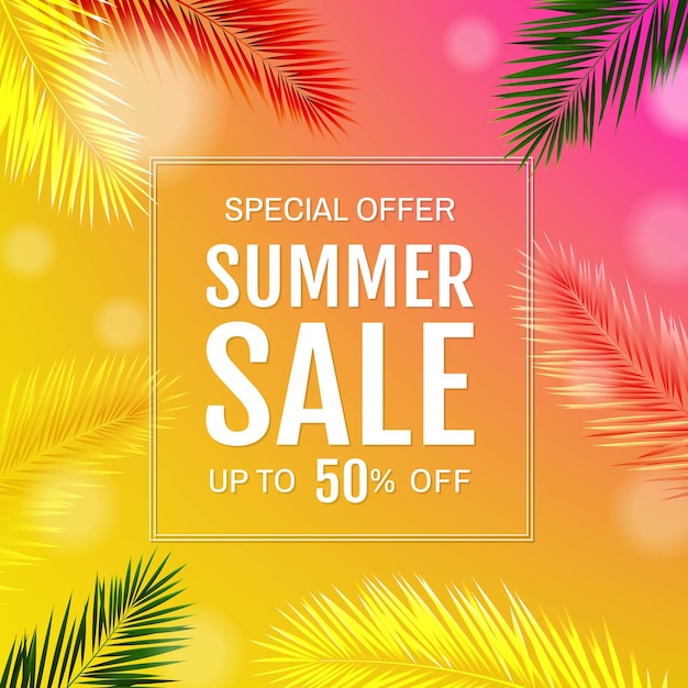 Sale Banner With Tropical Beach With Tropical Leaves