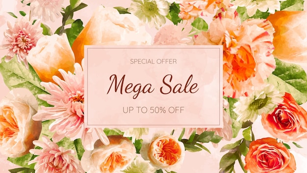 Vector sale banner for women's products in floral design