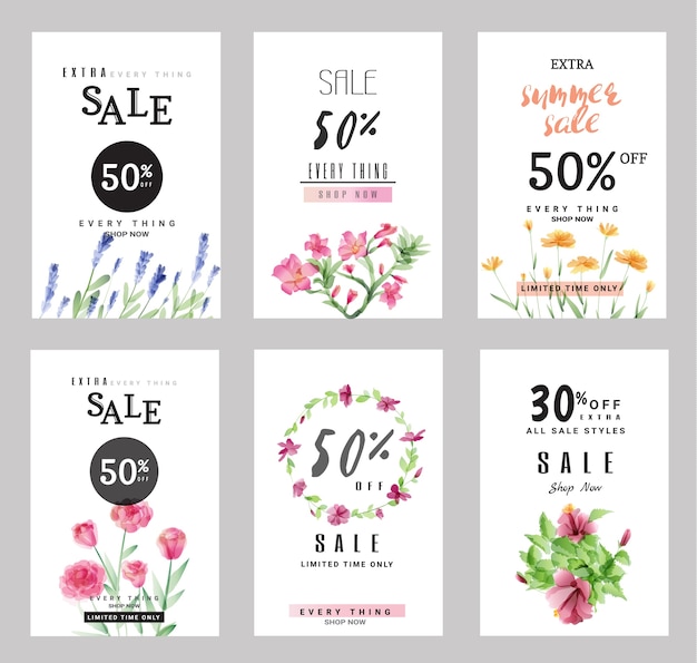 Sale banners with flower watercolor style