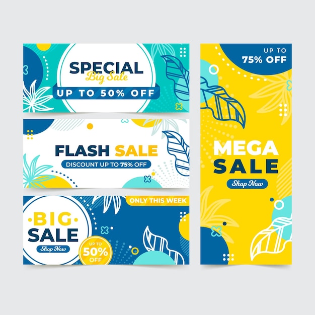 Sale banners with leaves template