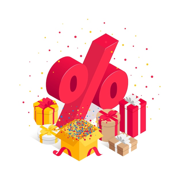 Sale concept pile of gift box isometric