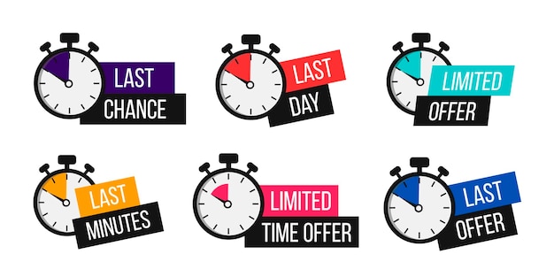 Sale countdown badges set limited time only discount promotions vector illustrations set