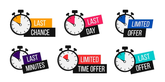 Sale countdown badges set Limited time only discount promotions Vector illustrations set