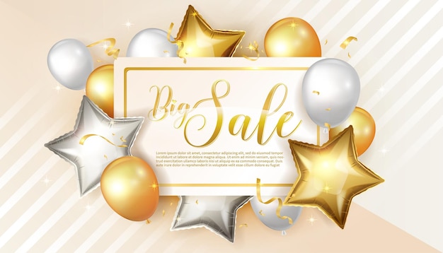 Sale design in goud en wit met ster en ronde ballonnen