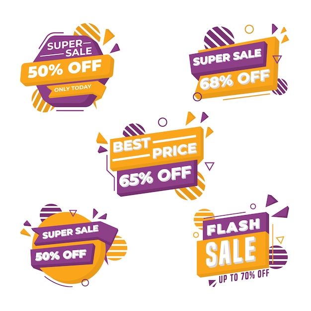 Sale and discount labels. price off tag icon flat design collection set.