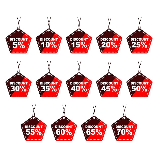 Vector sale discount pentagon price tags icon set 5 to 70 off