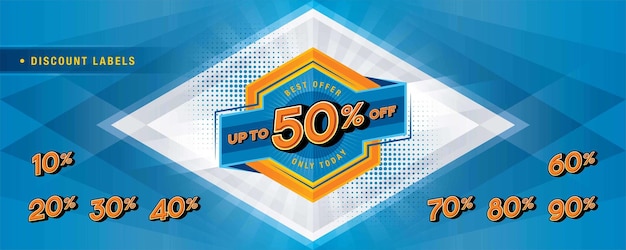 Sale discount percent labels, abstract blue hexagon offer sale discount tags sign with percentage.