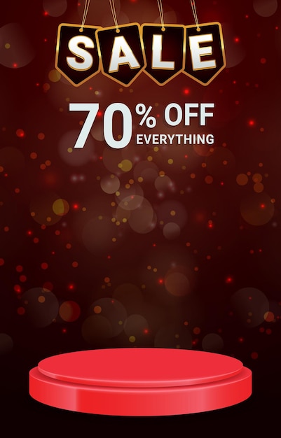 sale discount portait template banner with 3d podium for product sale with abstract gradient red background design