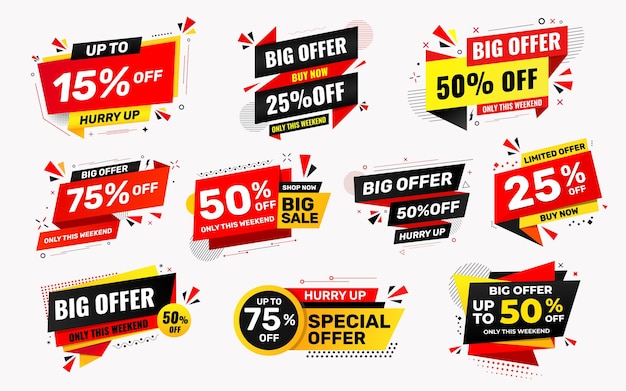 sale discount tag set with different percent promo price tag design product discount collection