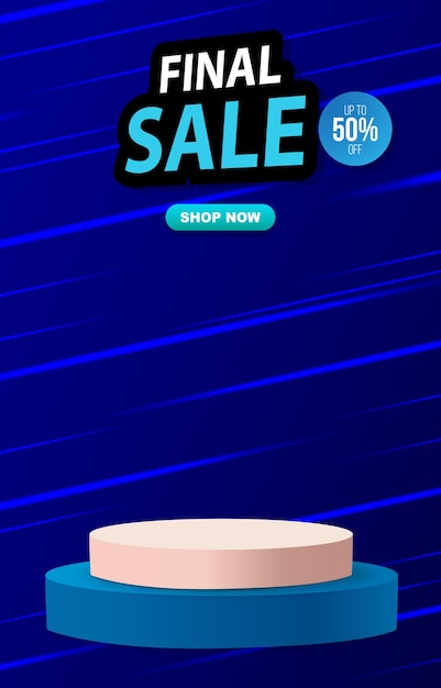 Vector sale discount template banner with blank space 3d podium for product sale with abstract gradient blue background design2