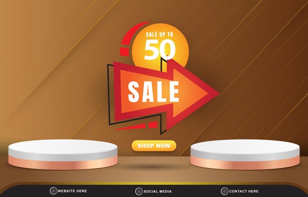 Sale discount template banner with blank space 3d podium for product sale with abstract gradient brown background design