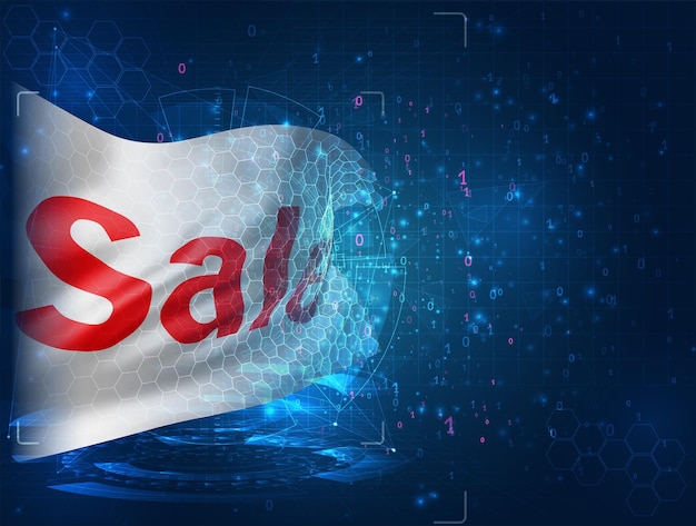 Sale and discounts on vector 3d flag on blue background with hud interfaces