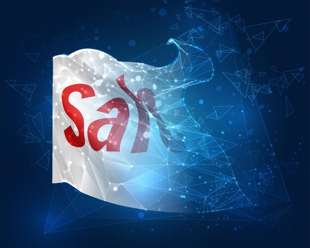 Sale and discounts vector flag virtual abstract 3D object from triangular polygons on a blue background