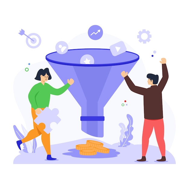 sale funnel illustration designed in flat style