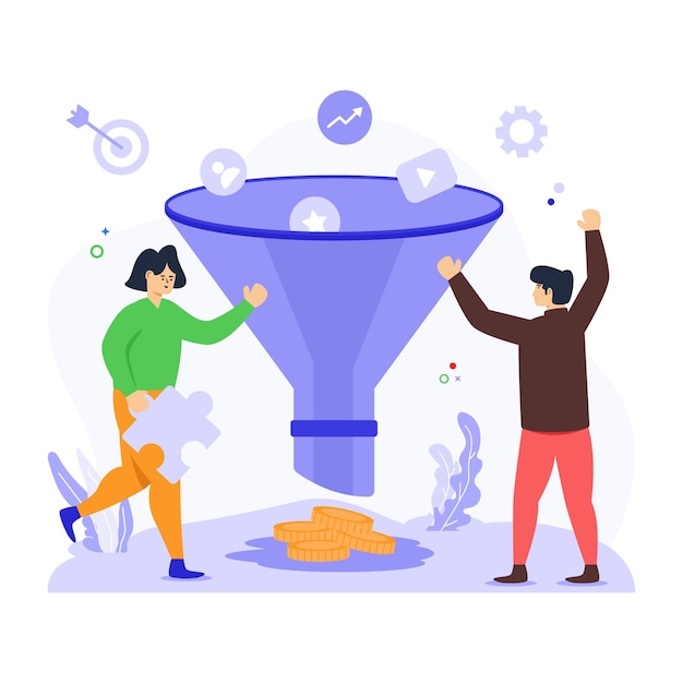 Vector sale funnel illustration designed in flat style