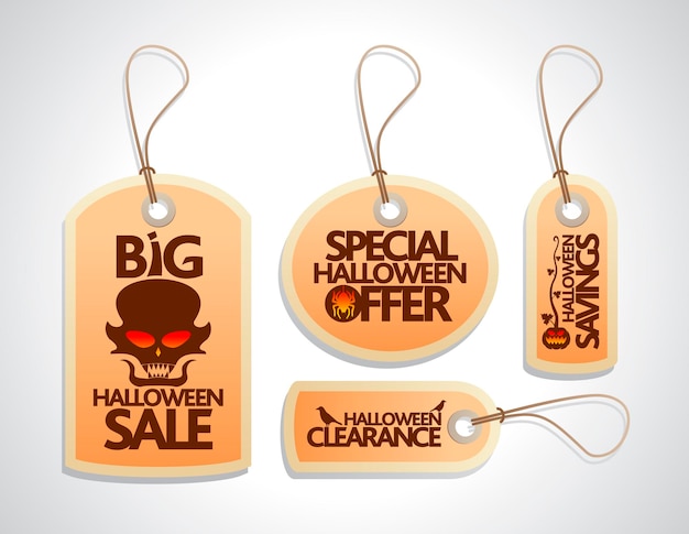 Sale Halloween concept design Tags Set orange