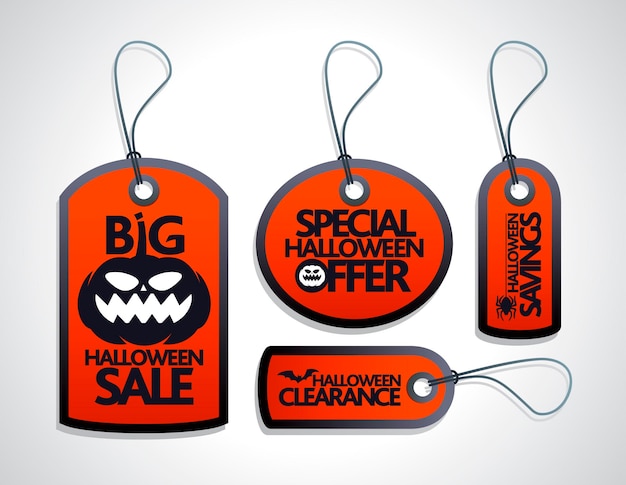 Sale Halloween concept design Tags Set red with pumpkin