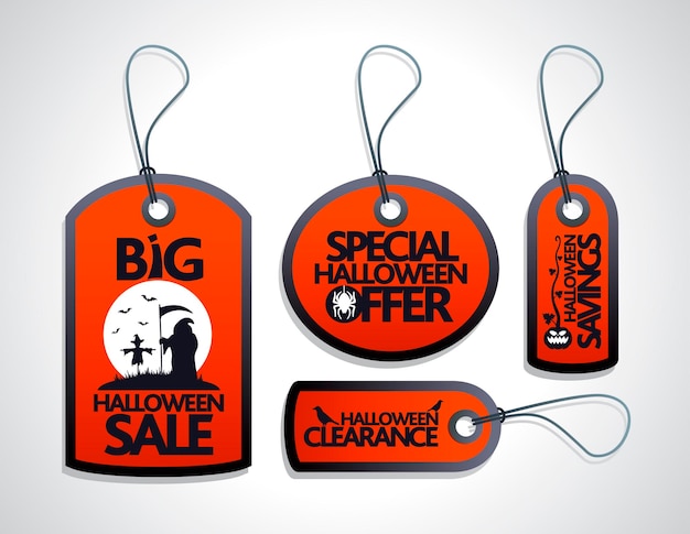 Sale Halloween Tags Set red with scytheman