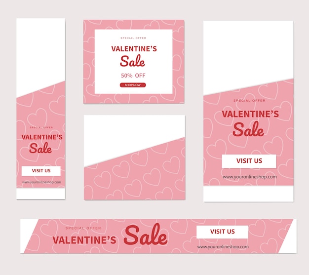 Vector sale header or banner set with discount offer for happy valentine day celebration vector